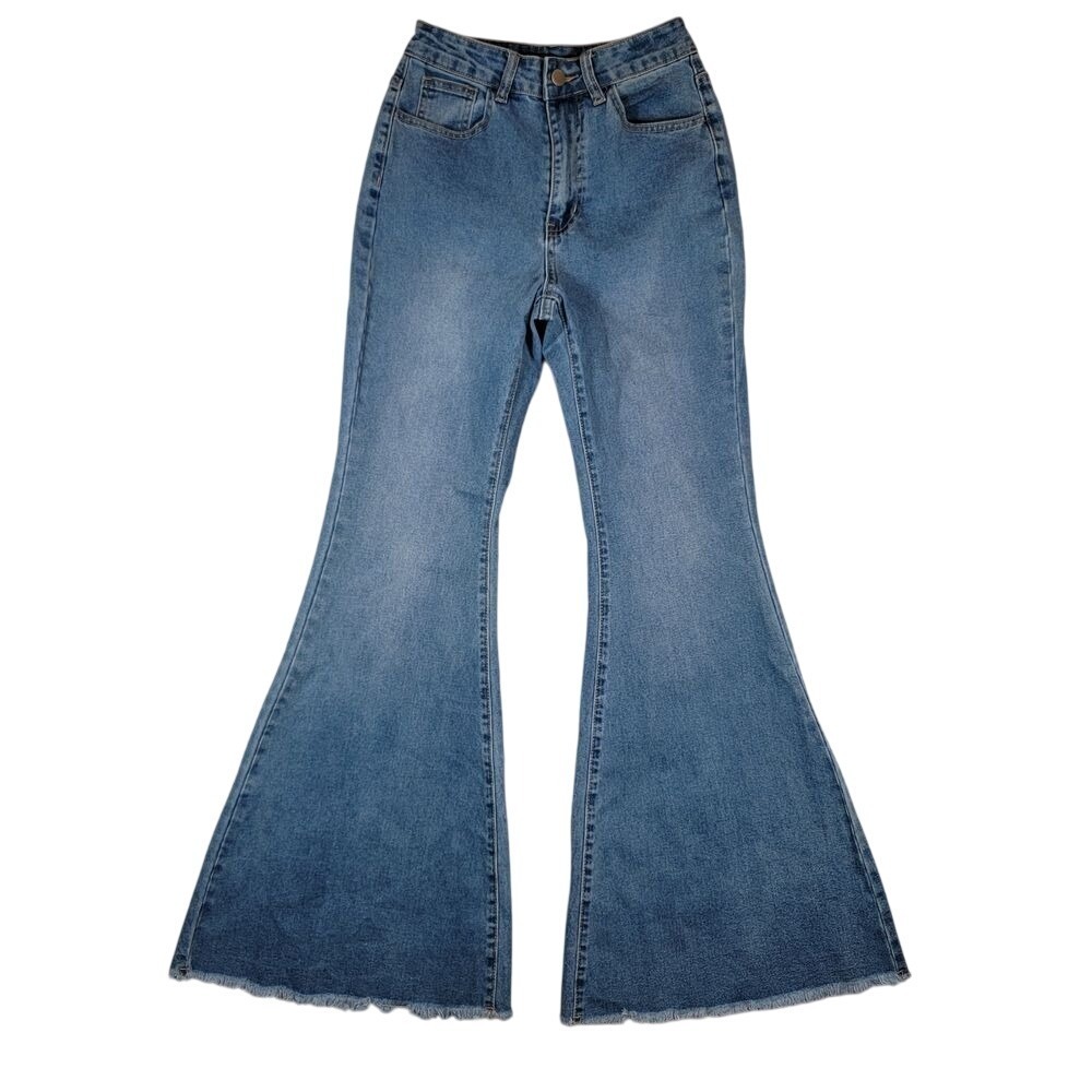 Cider Women's Flared Jeans Sz XS Medium Wash Blue Denim Bootcut Wide Leg Stretch